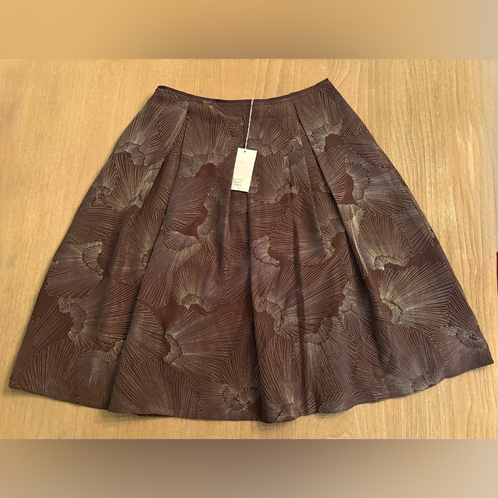 TSE Metallic Pleated A-Line Skirt Fudgesicle Brown Size 4 NWT Silk